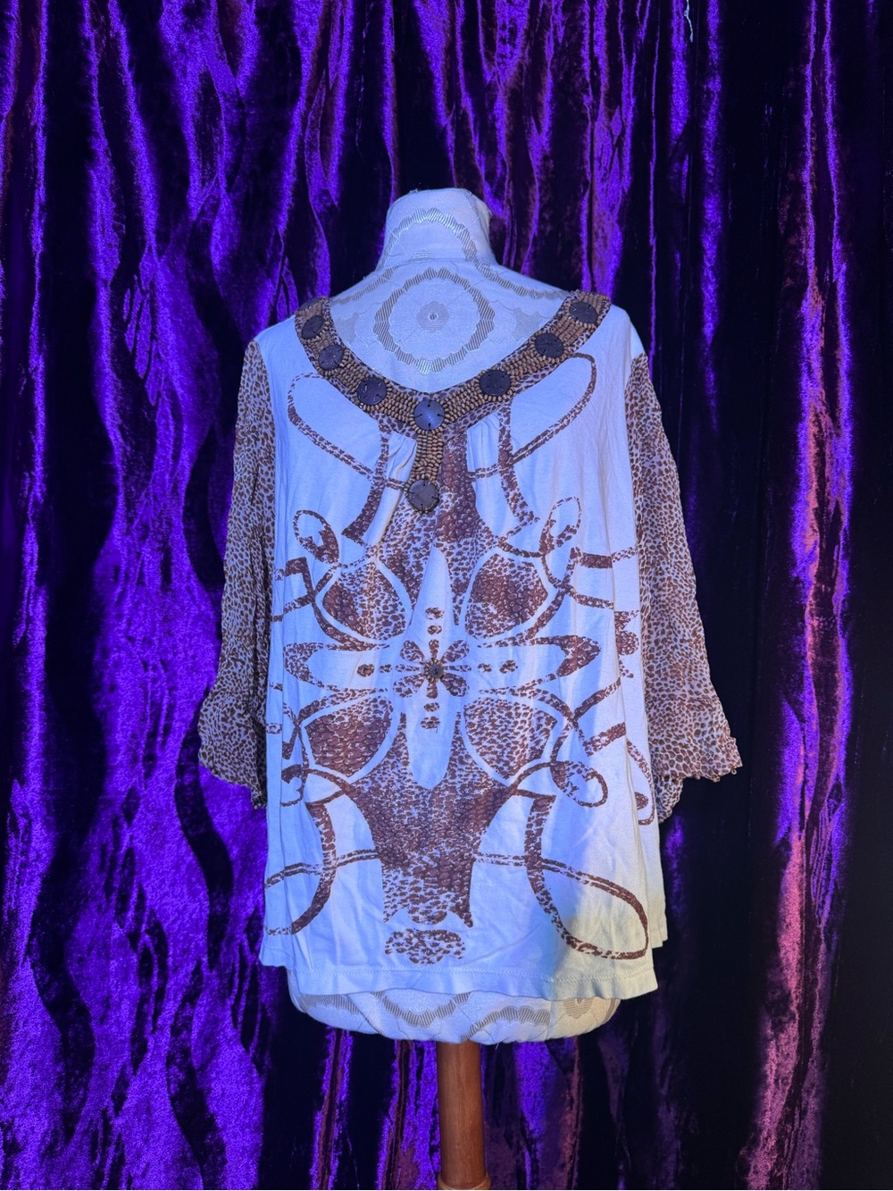 White & Brown Printed Women's Tunic Top